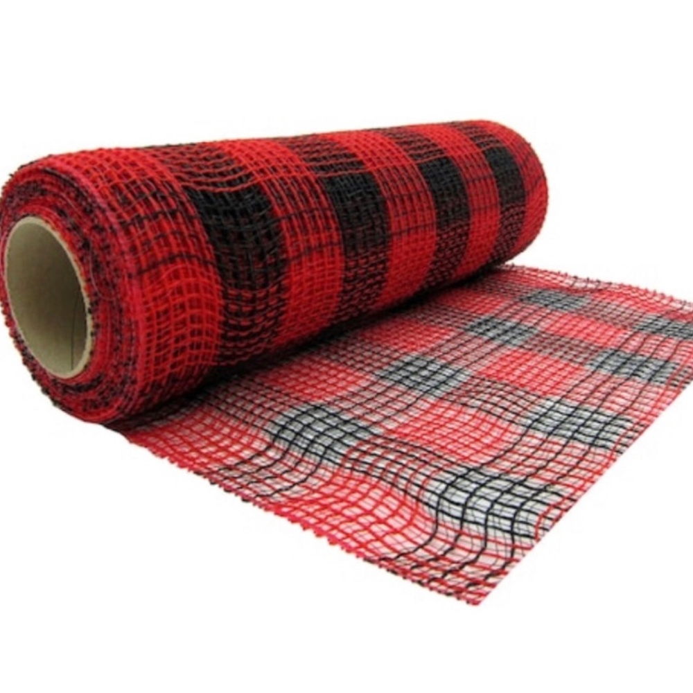 DECO MESH -Fabric Mesh 10” wide Red & Black Buffalo check (plaid) x 19 feet